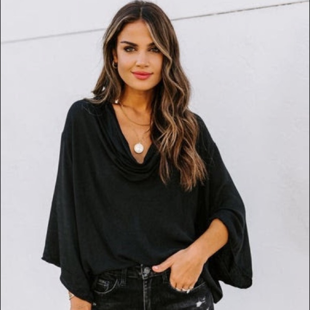Karly Woven Cowl Neck Top Black (only worn once)